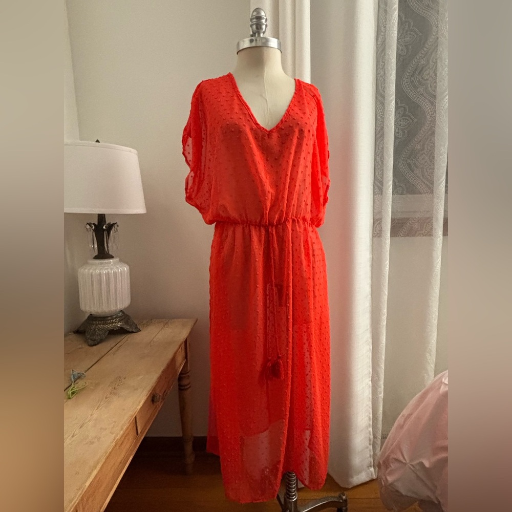 Time and Tru Red Sheer Coverup, Large